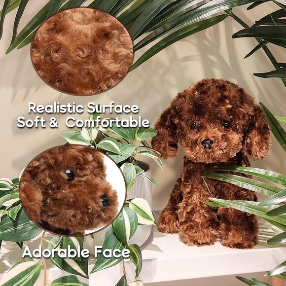 Labradoodle Plush Toy 12 Inch Fluffy Red Poodle Stuffed Dog Puppy Gift for Kids - Picture 4 of 9